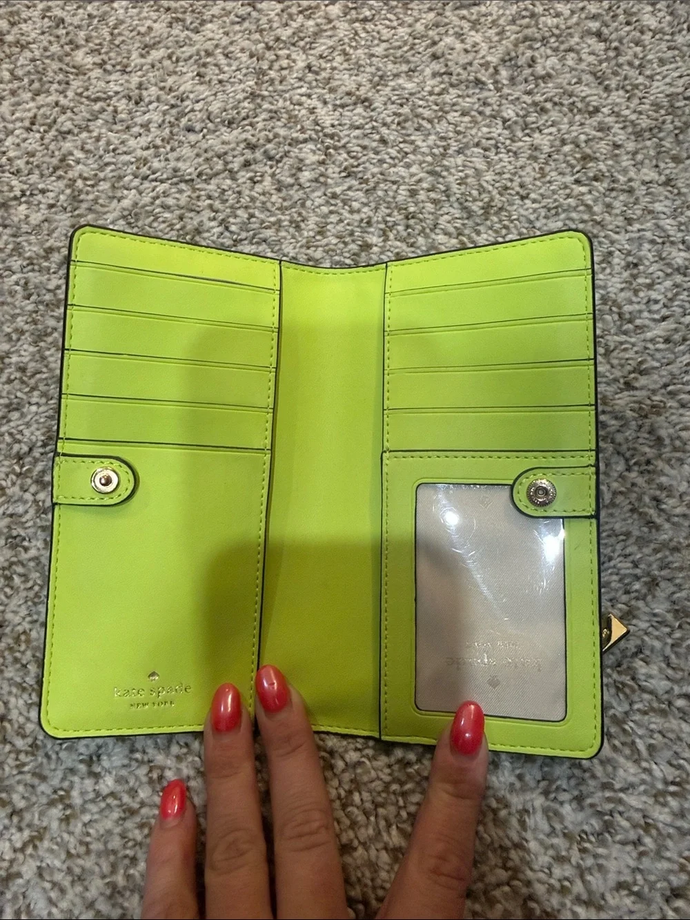 kate spade lime green Saffiano zip-around wallet